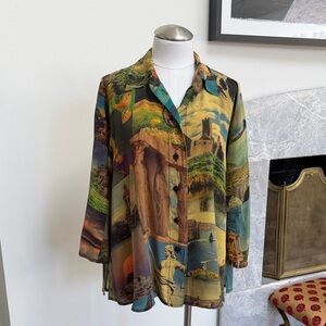 URU Silk Blouse with Gorgeous Scenes of Italy